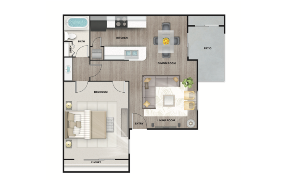 A3 - 1 bedroom floorplan layout with 1 bathroom and 700 square feet (3D)