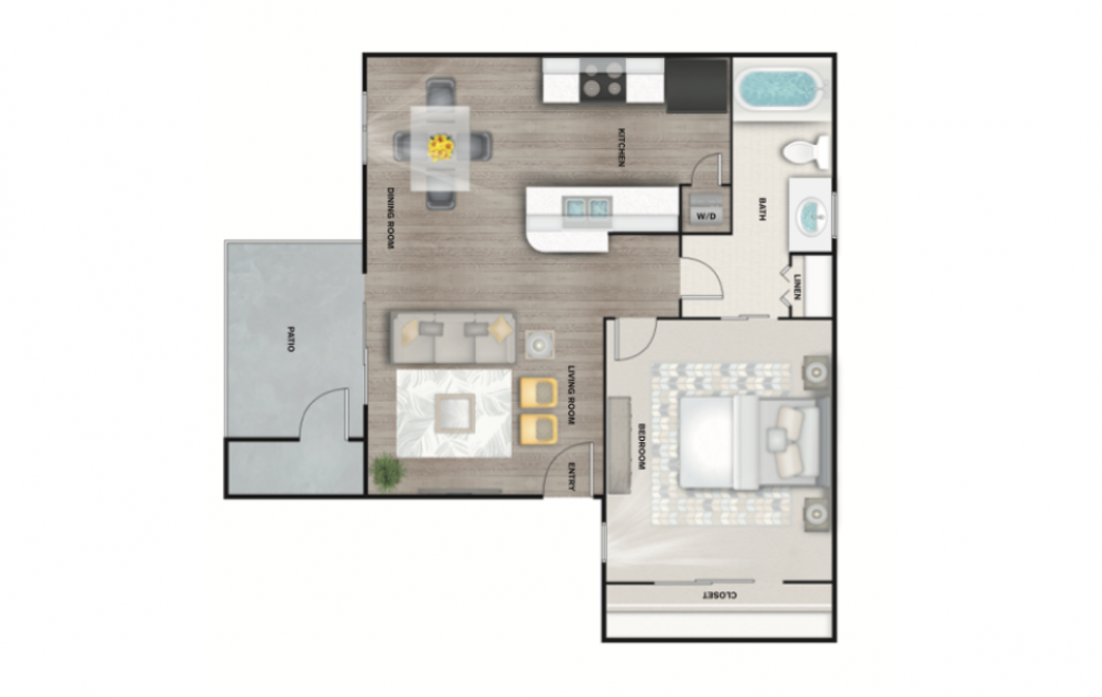 A5 - 1 bedroom floorplan layout with 1 bath and 750 square feet. (3D)